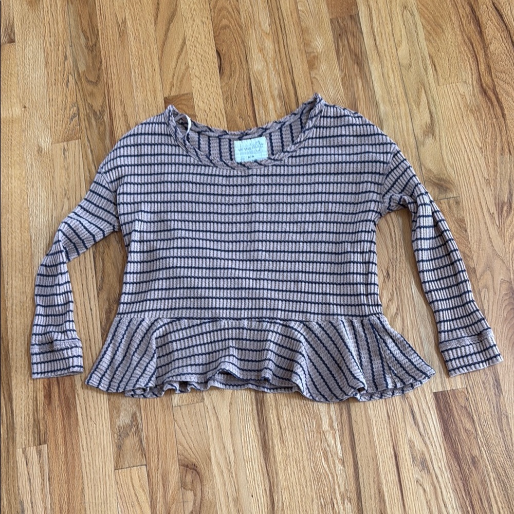 WE THE FREE Waffle Knit Peplum Ruffle Long Sleeve Top, Size Medium